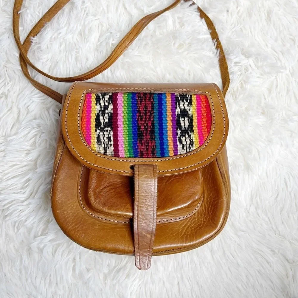 Vintage Women's Brown Boho Leather Western Sling Crossbody Bag